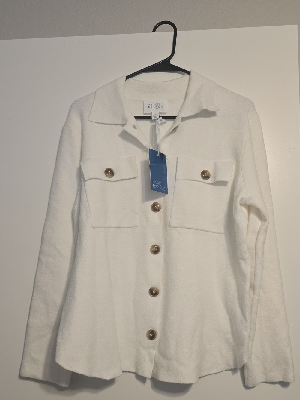 Market & Spruce Cream Button-Front Pocket Blazer